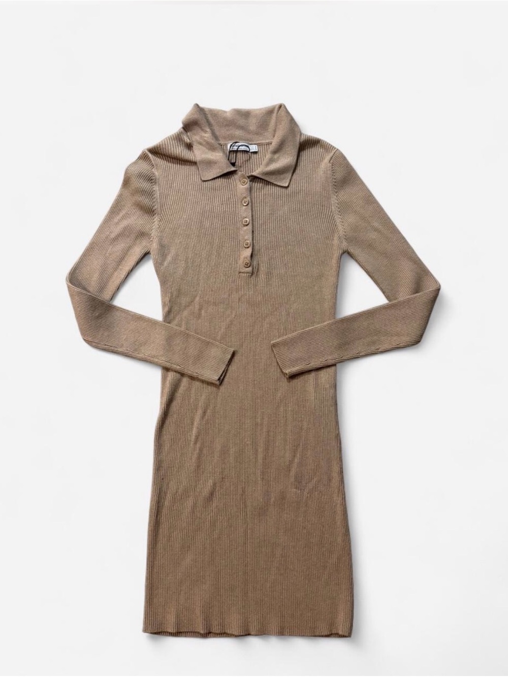Ribbed Polo Knit Dress - Taupe